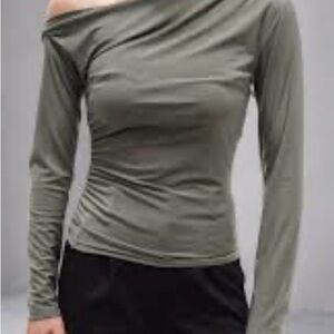 Pink Rose Olive Off-Shoulder Long Sleeve Blouse